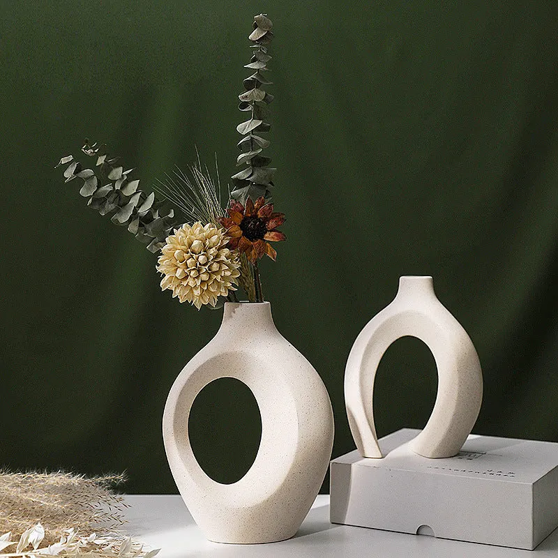 Two glazed ceramic vases in snuggle colour set for home decoration