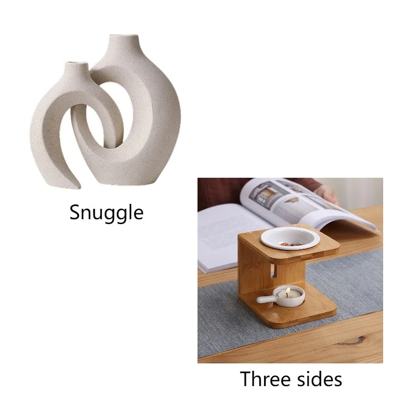Two glazed ceramic vases in snuggle colour set for home decoration