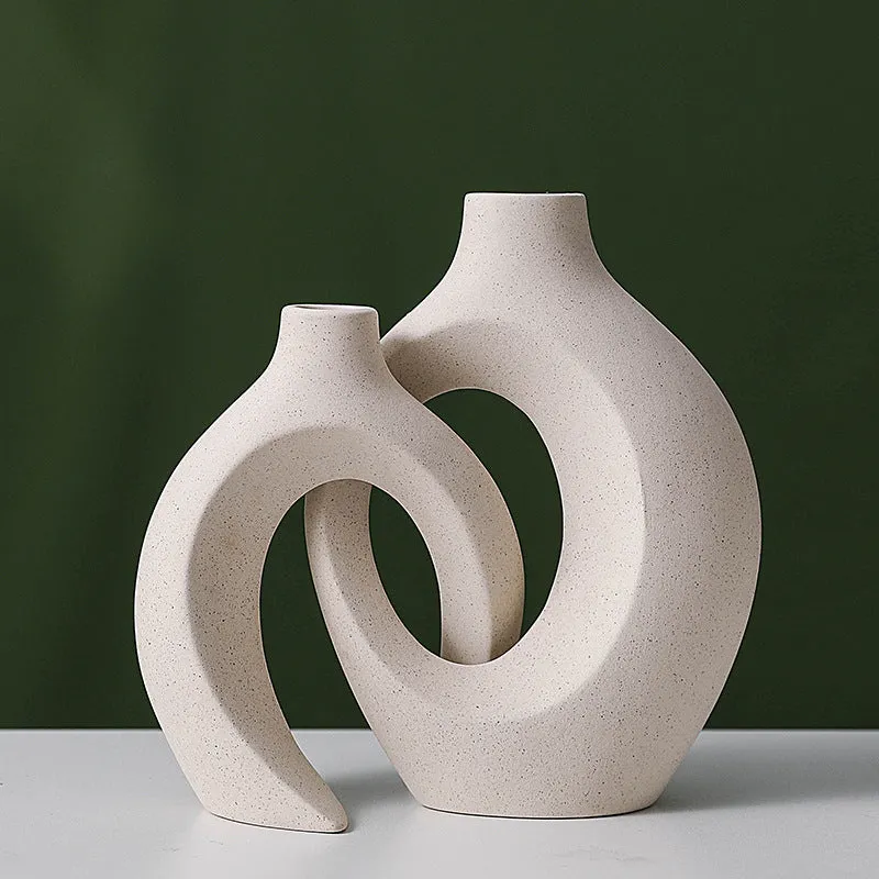 Two glazed ceramic vases in snuggle colour set for home decoration