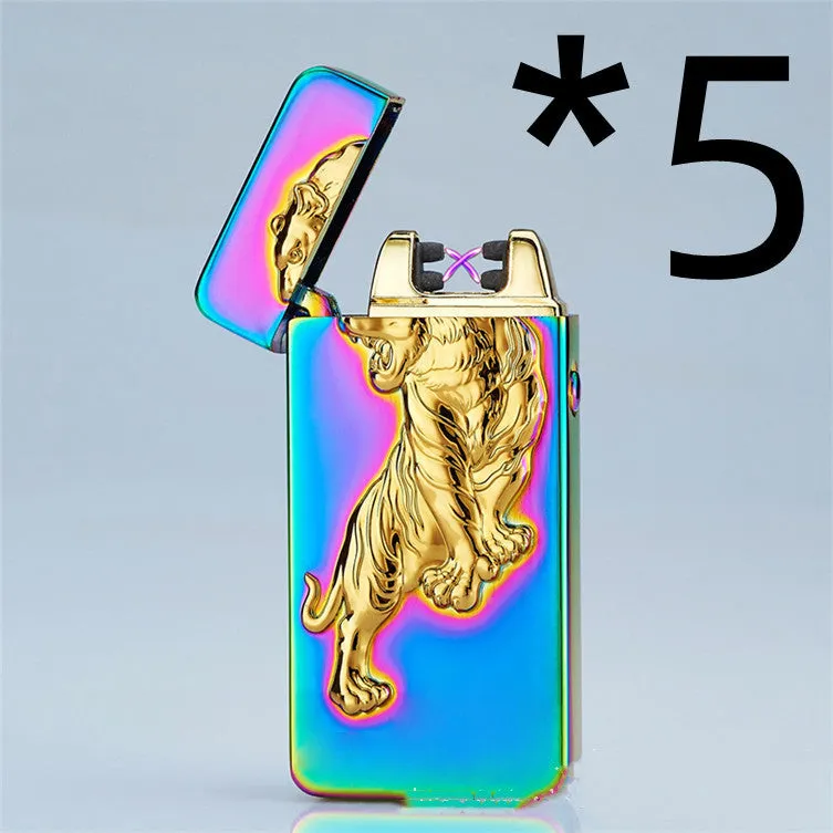 USB rechargeable metal windproof lighter with colour ice Golden Dragon design, size 73.5x35x13mm