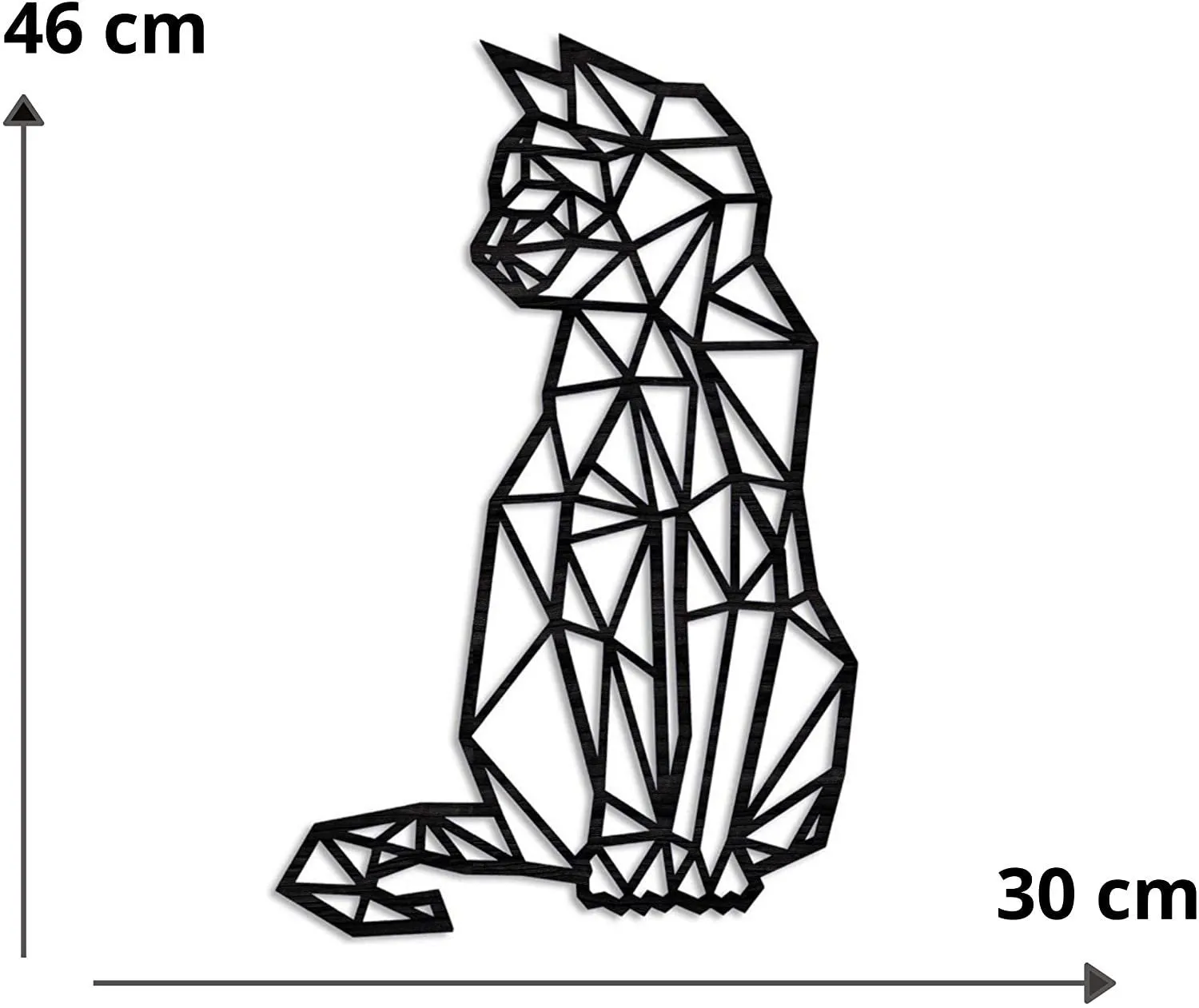 Carved metal wall art cat shape black galvanised iron 46x30 centimetre laser engraved