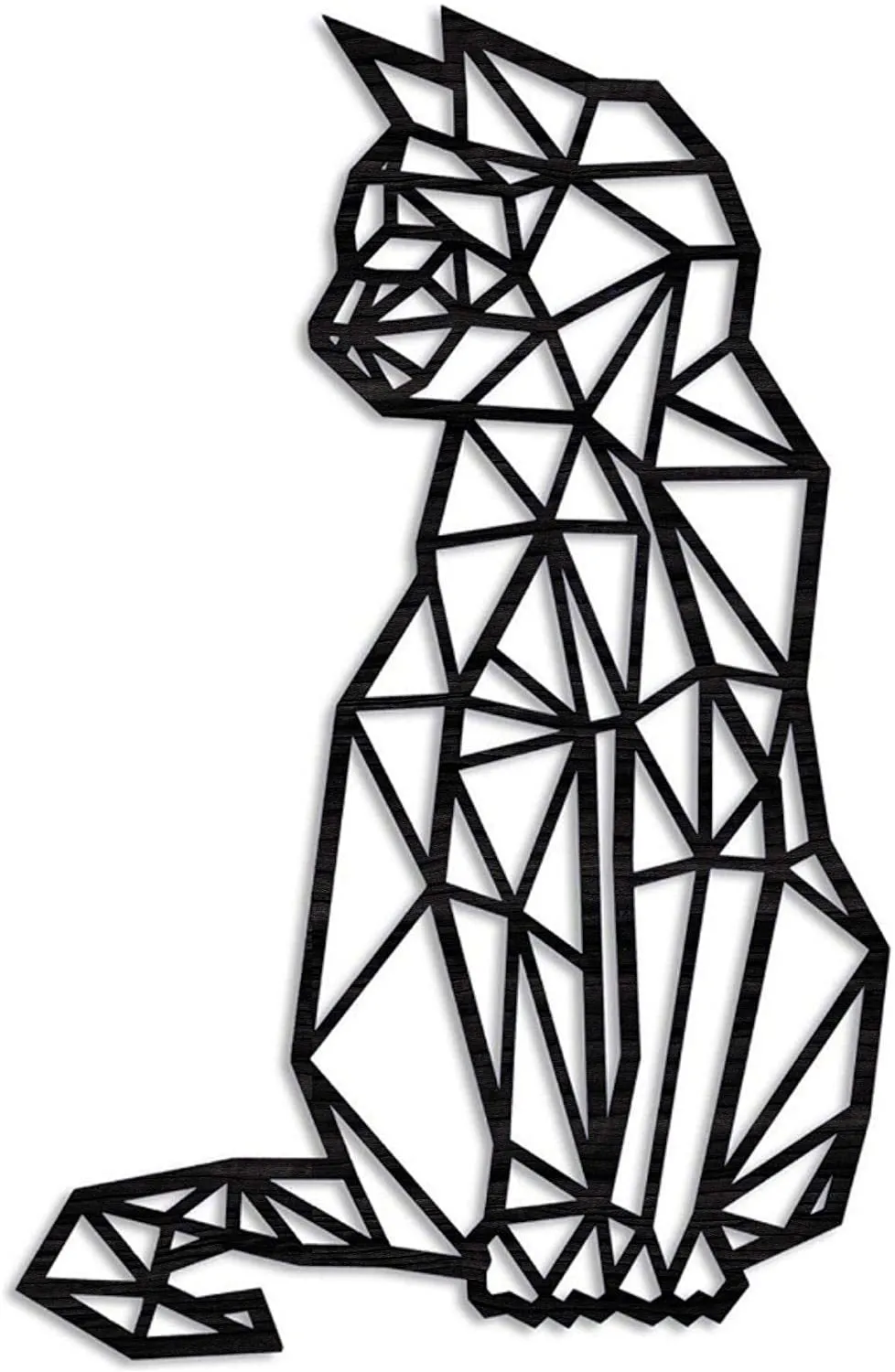 Carved metal wall art cat shape black galvanised iron 46x30 centimetre laser engraved