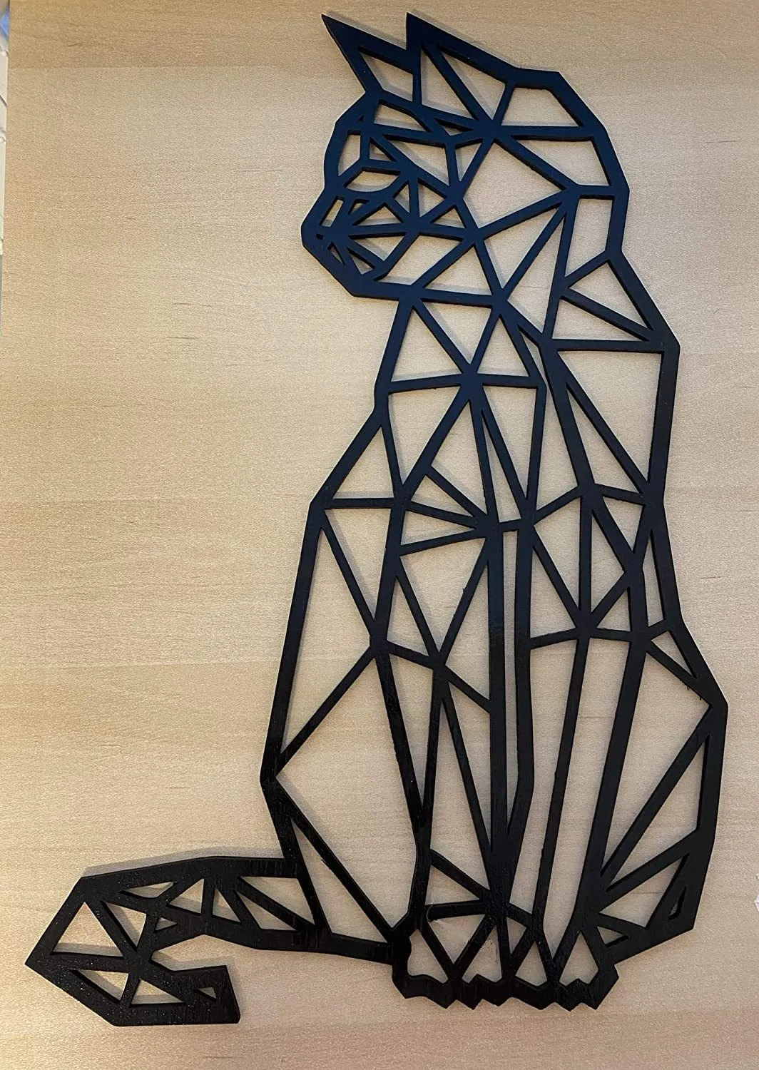 Carved metal wall art cat shape black galvanised iron 46x30 centimetre laser engraved