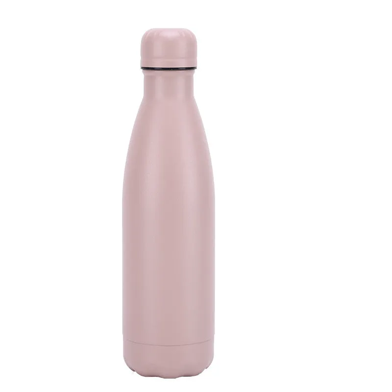 Insulated stainless steel water bottle mug with rubber painted surface and vacuum flask design in multiple colours