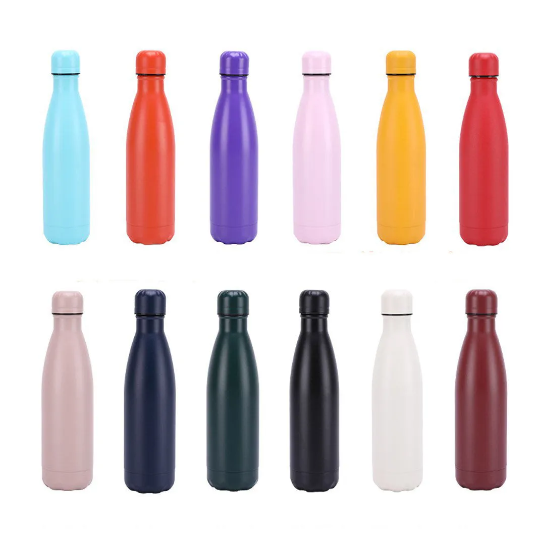 Insulated stainless steel water bottle mug with rubber painted surface and vacuum flask design in multiple colours