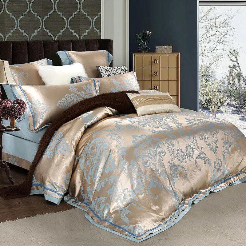 European-style pure cotton sateen jacquard 4-piece bedding set with quilt cover, sheet, and two pillowcases in white