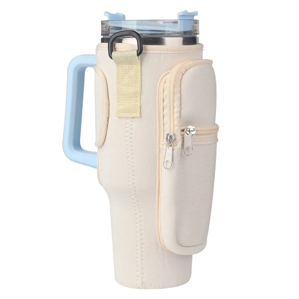 Neoprene cup sleeve for vacuum thermal straw cup in black, 23cm high, with non-slip surface