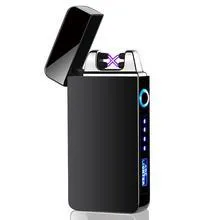 Rechargeable lighter with LED double arc, zinc alloy body with PVD ice plating and baking varnish finish, multi-colour optional