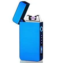 Rechargeable lighter with LED double arc, zinc alloy body with PVD ice plating and baking varnish finish, multi-colour optional