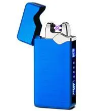 Rechargeable lighter with LED double arc, zinc alloy body with PVD ice plating and baking varnish finish, multi-colour optional