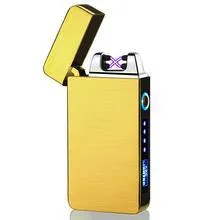 Rechargeable lighter with LED double arc, zinc alloy body with PVD ice plating and baking varnish finish, multi-colour optional