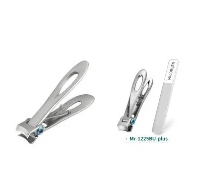 Silver stainless steel thick nail clippers with curved blades and ergonomic handle on white background