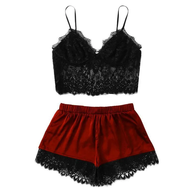 Women's split lace rabbit hair cardigan lingerie set in stripe pattern, thin section, available in multiple colours