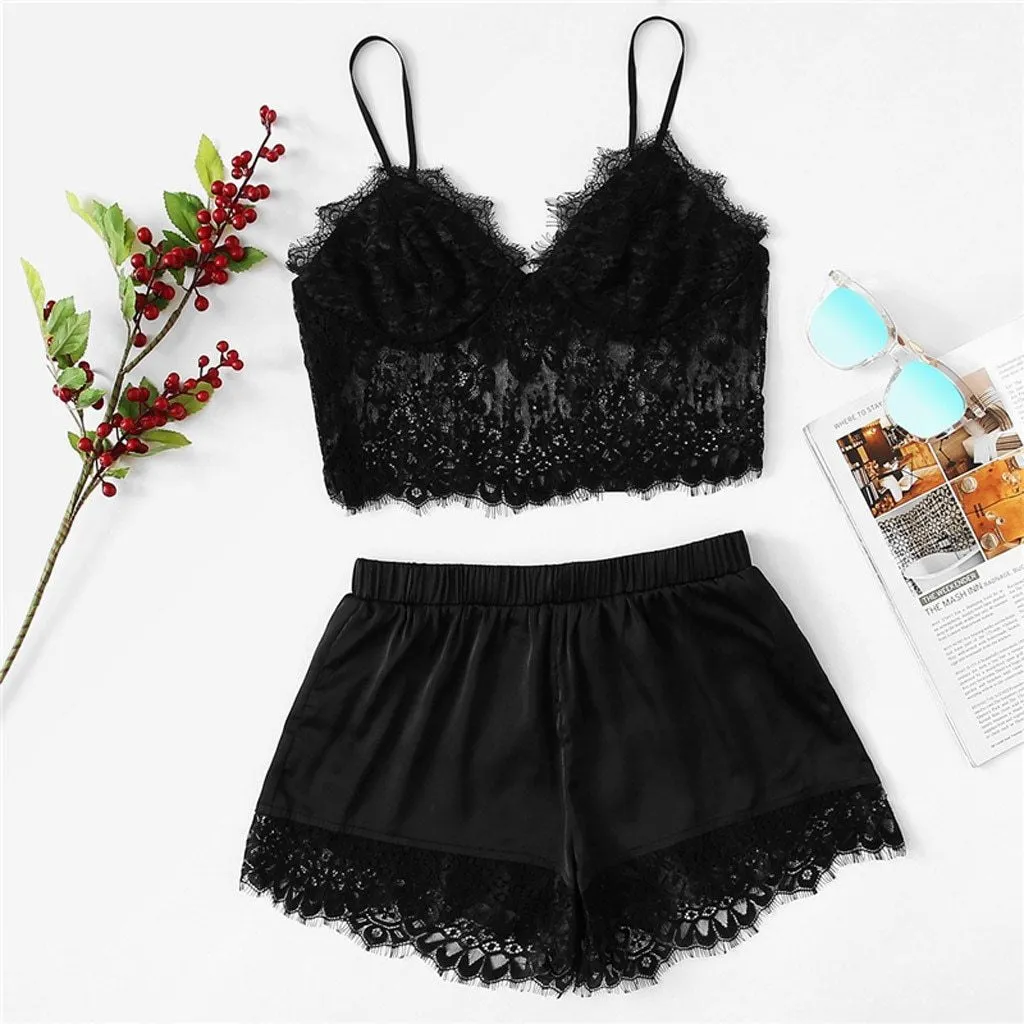 Women's split lace rabbit hair cardigan lingerie set in stripe pattern, thin section, available in multiple colours
