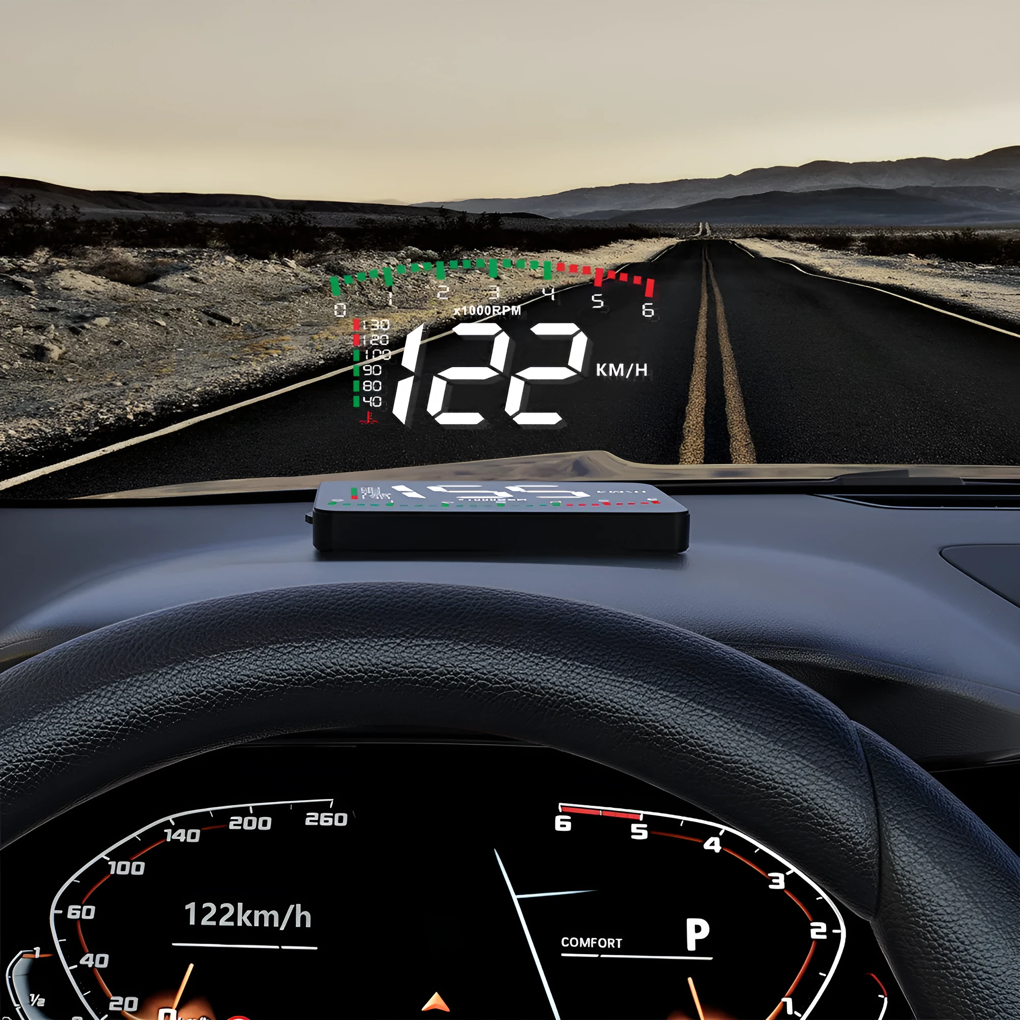 Automotive HD speed projector vehicle HUD head-up display with 3.5 inch LED screen on car dashboard
