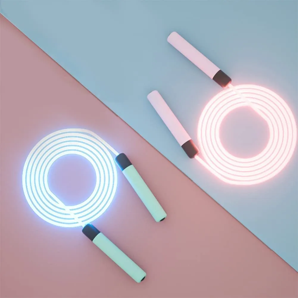 Luminous LED skipping rope adjustable 2.8m in green blue pink for kids adults fitness