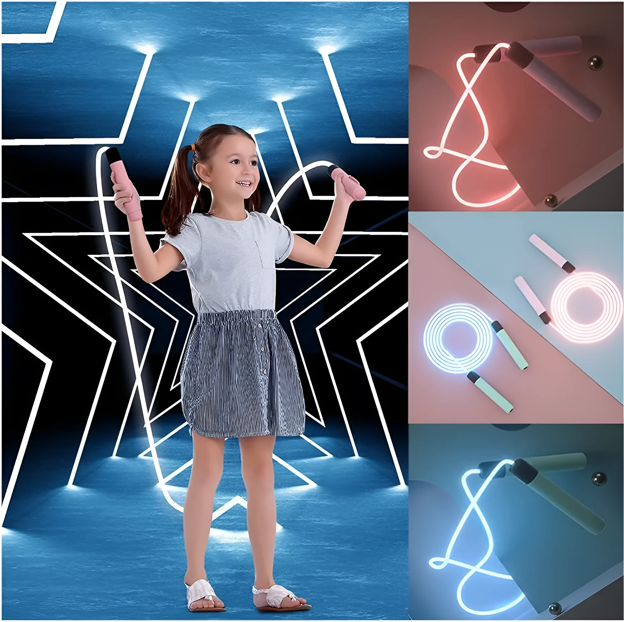 Luminous LED skipping rope adjustable 2.8m in green blue pink for kids adults fitness