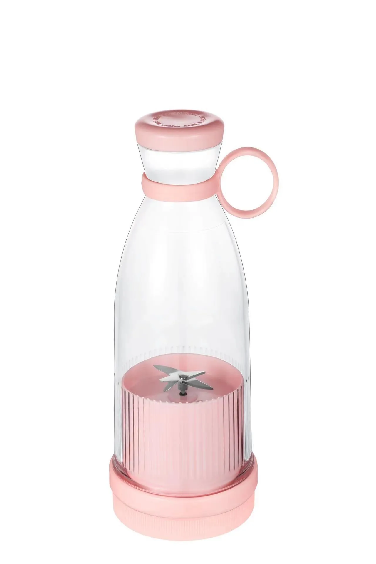 Portable USB charging juice cup in Aquarius Juicer Pink with four cutter heads and PC edible grade plastic inner liner