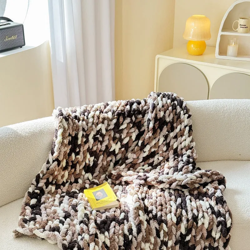 Chenille striped cover blanket with thick ice bar pattern in caramel mango colour
