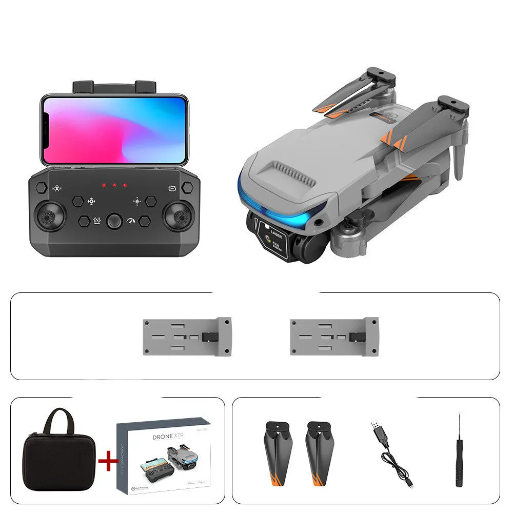 High-definition dual-lens multi-rotor remote control drone with foldable arms, black colour, 4K camera