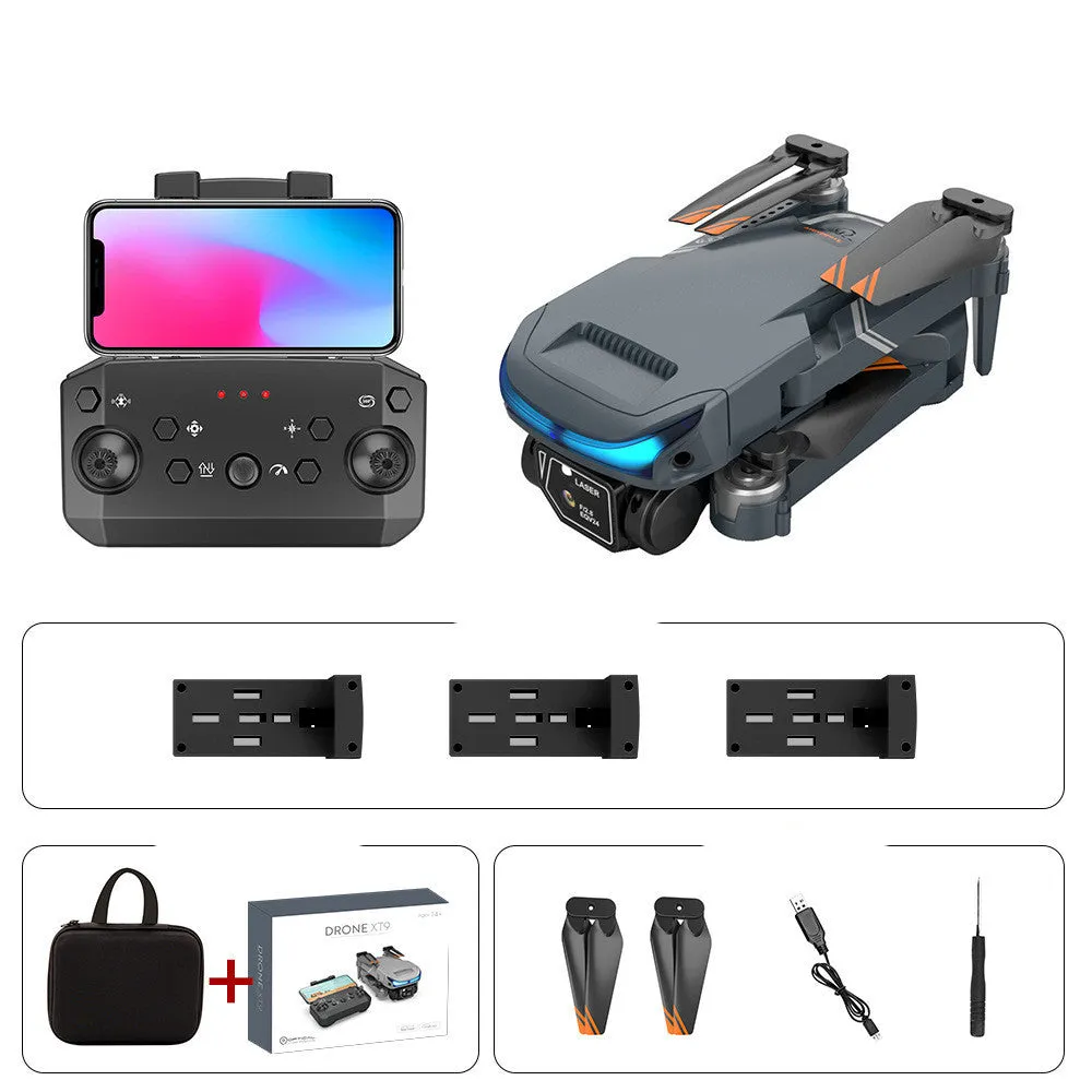 High-definition dual-lens multi-rotor remote control drone with foldable arms, black colour, 4K camera