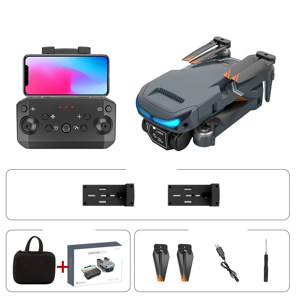 High-definition dual-lens multi-rotor remote control drone with foldable arms, black colour, 4K camera
