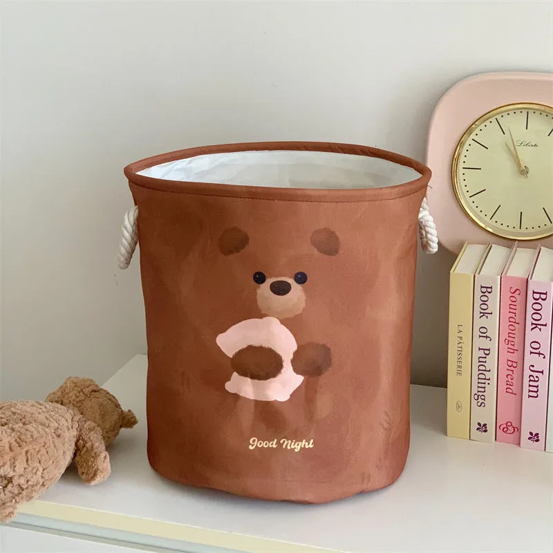 Foldable cotton laundry basket with bear design in modern simple style for bedroom storage