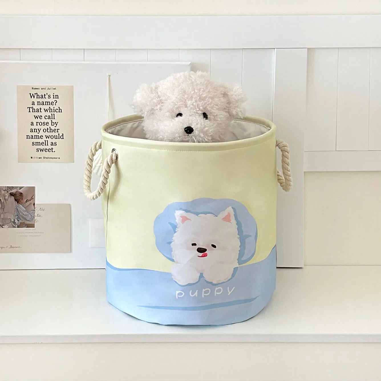 Foldable cotton laundry basket with bear design in modern simple style for bedroom storage
