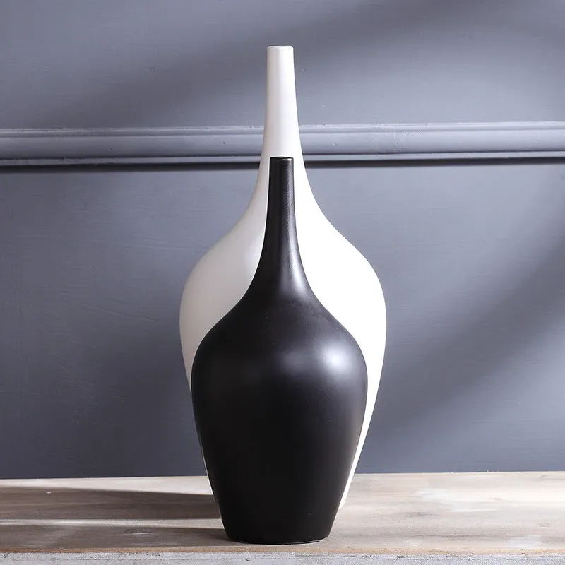 Tall white matte glaze ceramic vase HP160 on desktop with flowers