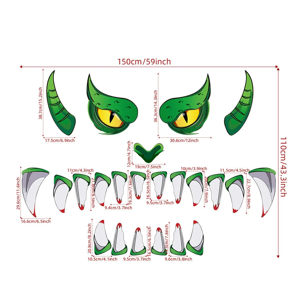 Creative Halloween green monster eye door sticker, oversized three-dimensional PVC decoration