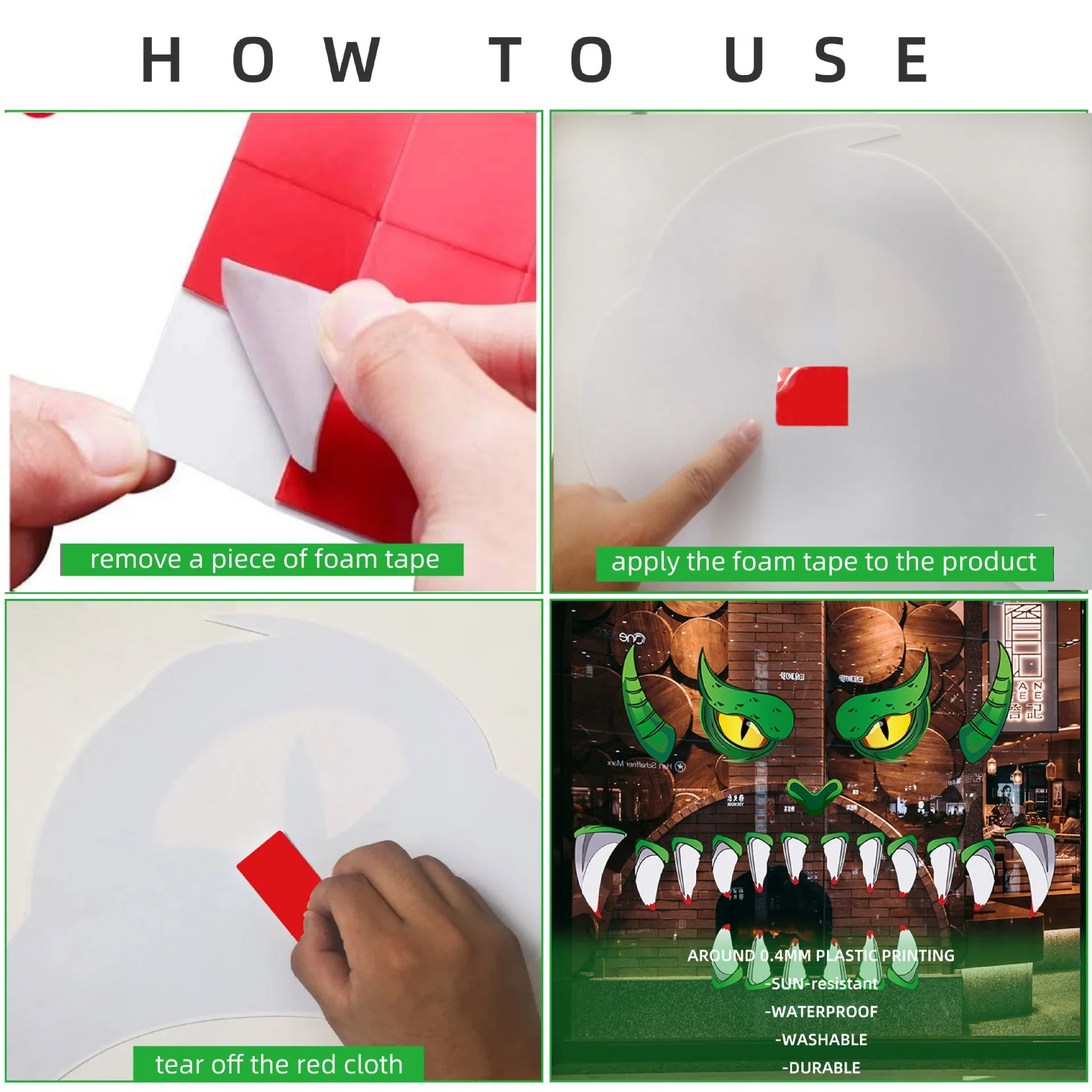 Creative Halloween green monster eye door sticker, oversized three-dimensional PVC decoration
