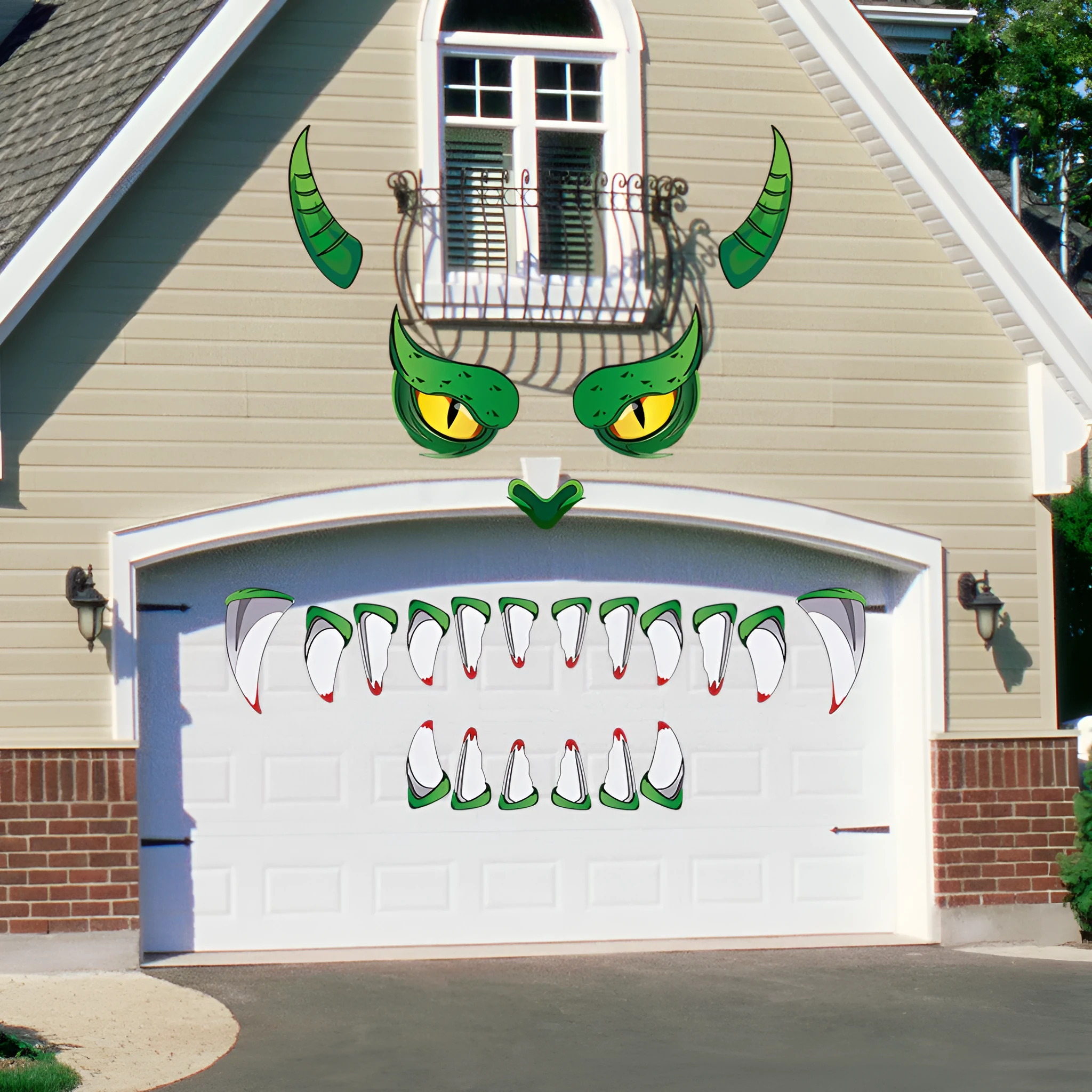 Creative Halloween green monster eye door sticker, oversized three-dimensional PVC decoration
