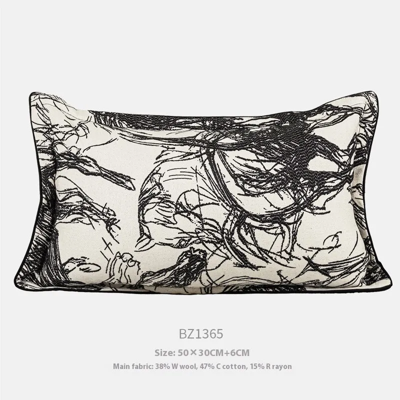 Modern abstract golden horse design on a jacquard weave square decorative cushion pillow.