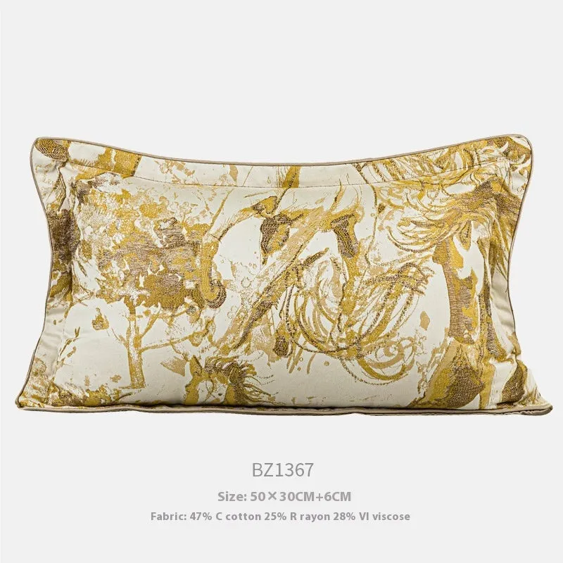 Modern abstract golden horse design on a jacquard weave square decorative cushion pillow.