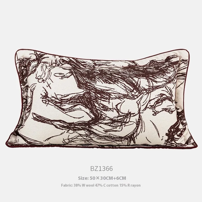 Modern abstract golden horse design on a jacquard weave square decorative cushion pillow.