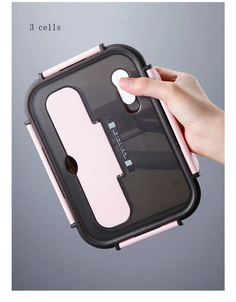 Plastic bento box lunch container with lock catch, microwave safe, 1100ml or 1500ml, blue pink apricot