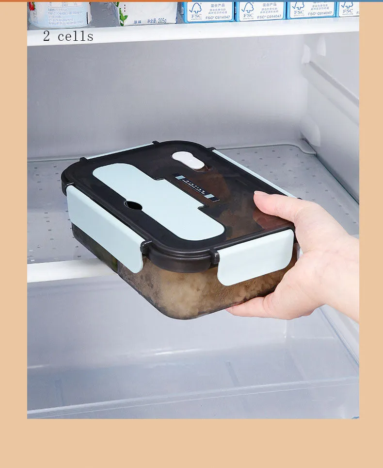 Plastic bento box lunch container with lock catch, microwave safe, 1100ml or 1500ml, blue pink apricot