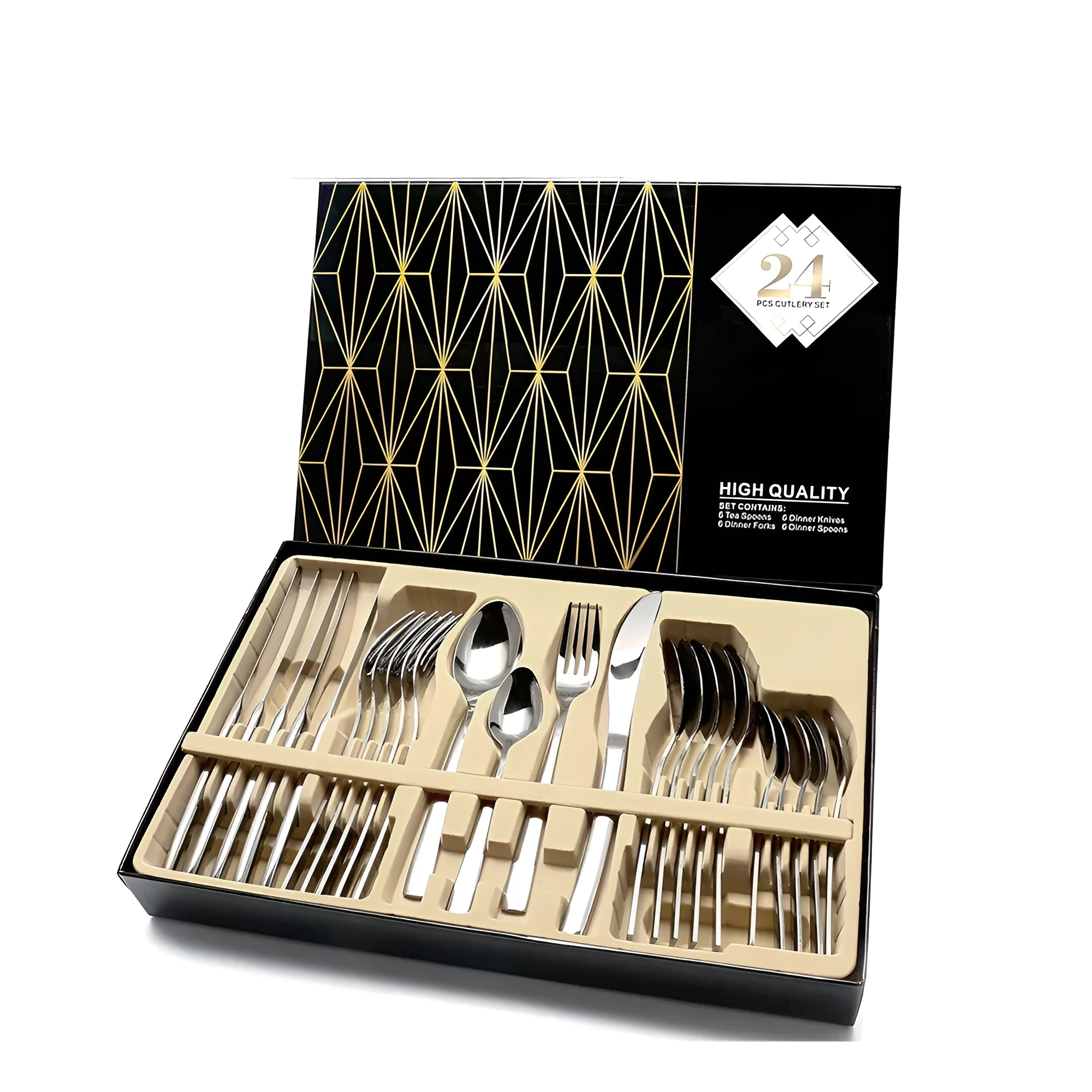 24-piece rice husk flatware set with spoons and knives in black, gift box