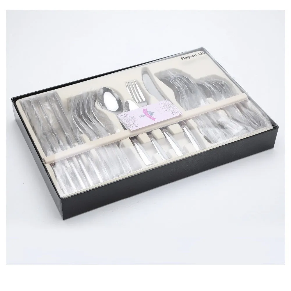24-piece rice husk flatware set with spoons and knives in black, gift box