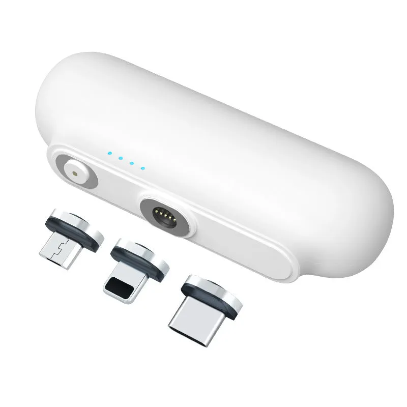 Smart magnetic mini power bank in black, 2600mAh, with magnetic data cable and compact plastic shell