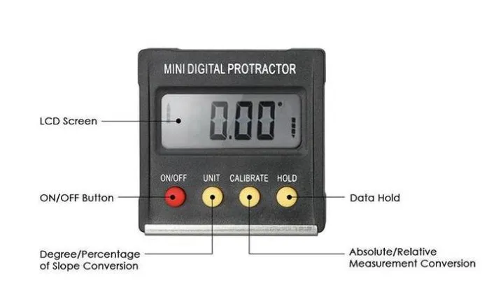 Mini magnetic digital angle inclinometer black with LCD display and magnetic base 55 x 55 x 16mm