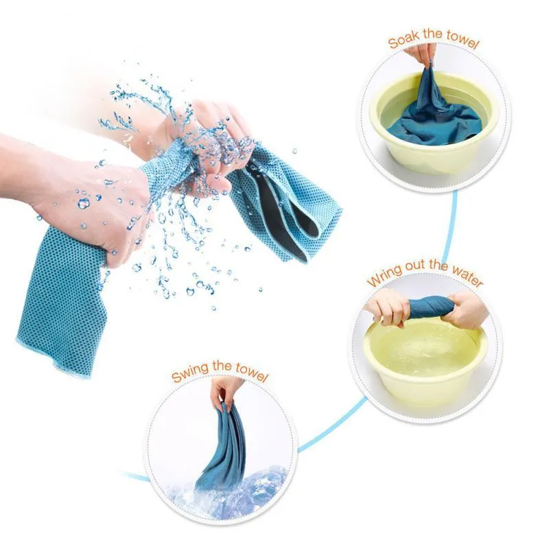Blue sports cooling towel 30x90cm soft microfiber mesh for gym running camping