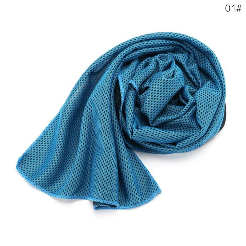 Blue sports cooling towel 30x90cm soft microfiber mesh for gym running camping