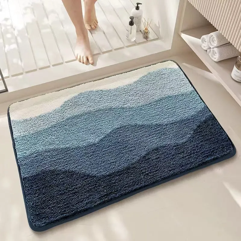 Square rainbow print polyester carpet mat with plastic bottom in Sky Sea colour.