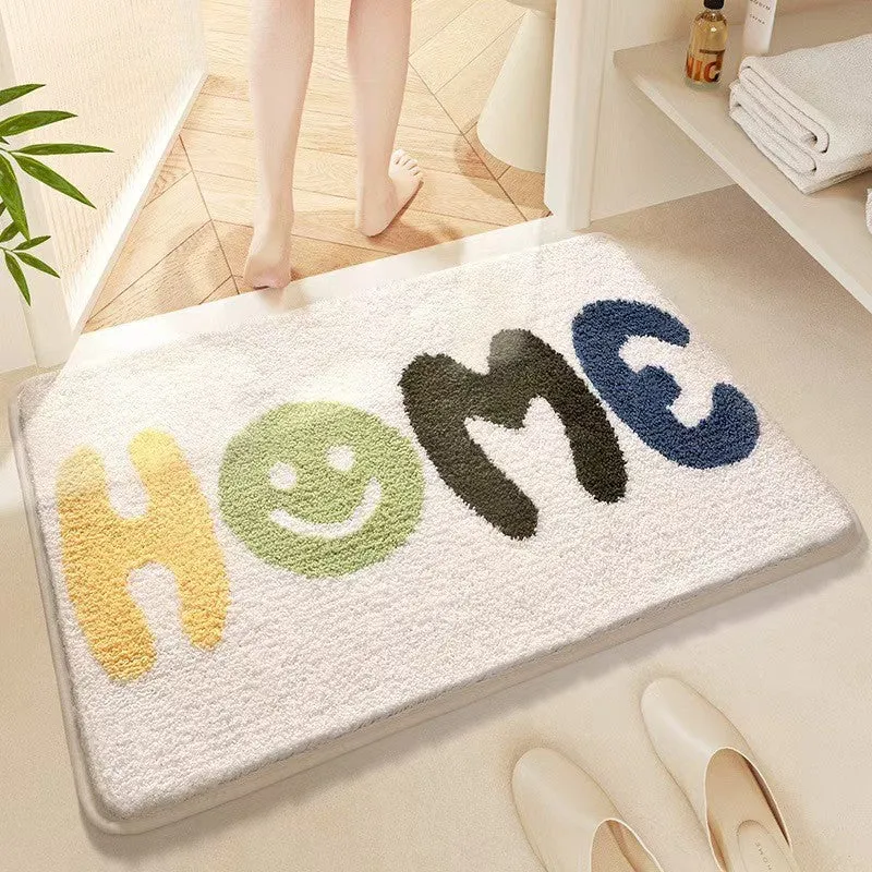 Square rainbow print polyester carpet mat with plastic bottom in Sky Sea colour.