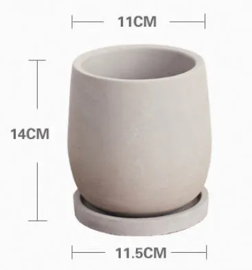 Round cement flower pot 11cm natural colour Chinese style desktop planter with tray