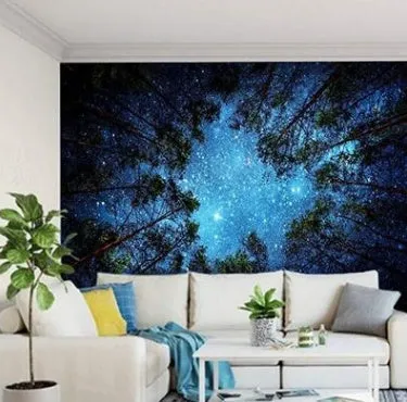 Printed polyester forest starry wall hanging tapestry in 150x100 cm size for home decoration