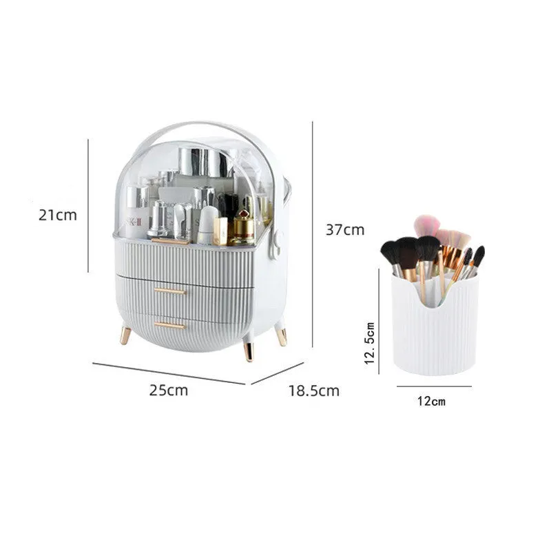 Desktop plastic storage box with lid for cosmetics, available in green, light green, or white colours