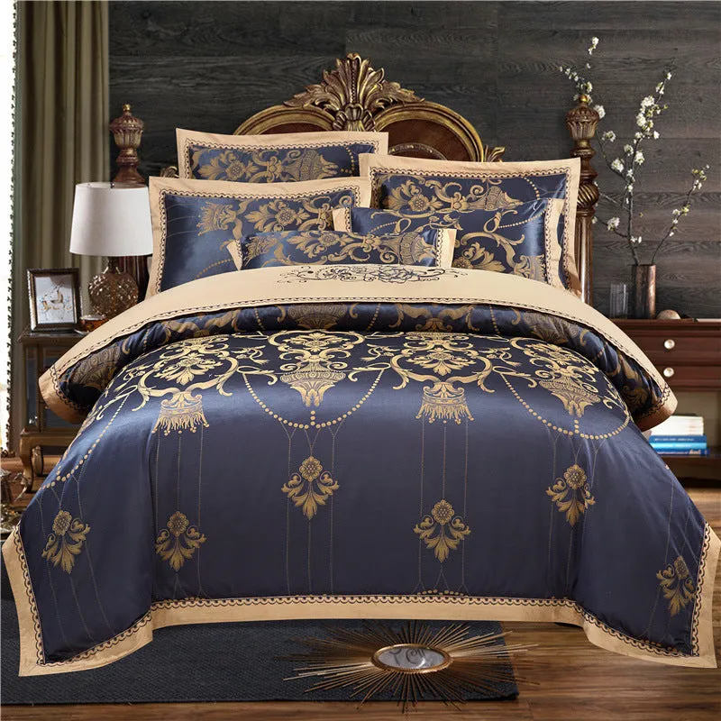 European style jacquard cotton embroidery quilt cover set in flower colour, sheet type, for 2.0m bed