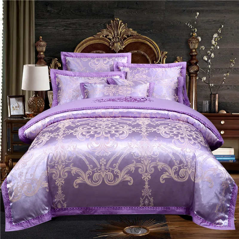 European style jacquard cotton embroidery quilt cover set in flower colour, sheet type, for 2.0m bed